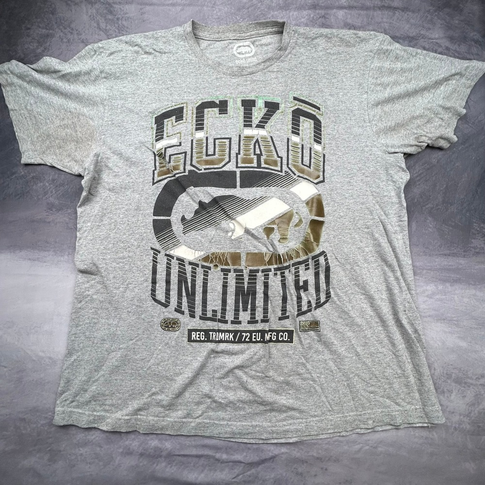 Ecko Unltd Vintage Y2K Graphic T-Shirt Mens XL Grey Rhino Logo Skater Streetwear - Picture 2 of 6